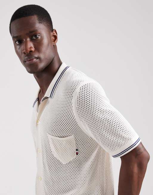 Tommy Hilfiger - Camicia in maglia traforata color avorio 