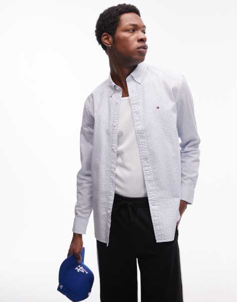 Tommy Hilfiger - Camicia in seersucker blu pallido a righe - view 1