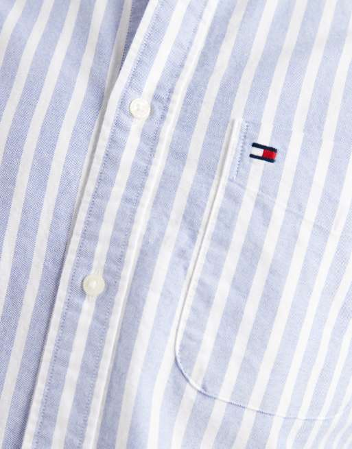 Tommy Hilfiger - Camicia Oxford vestibilità classica azzurra a righe, 3 di 5