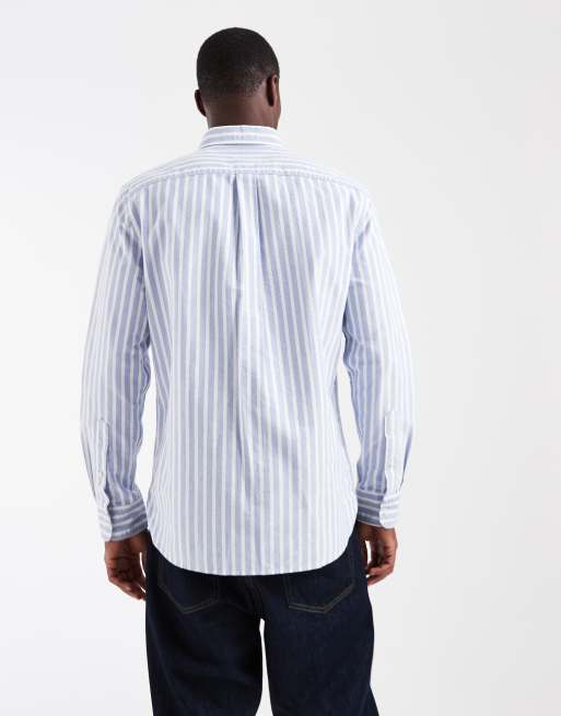 Tommy Hilfiger - Camicia Oxford vestibilità classica azzurra a righe, 5 di 5