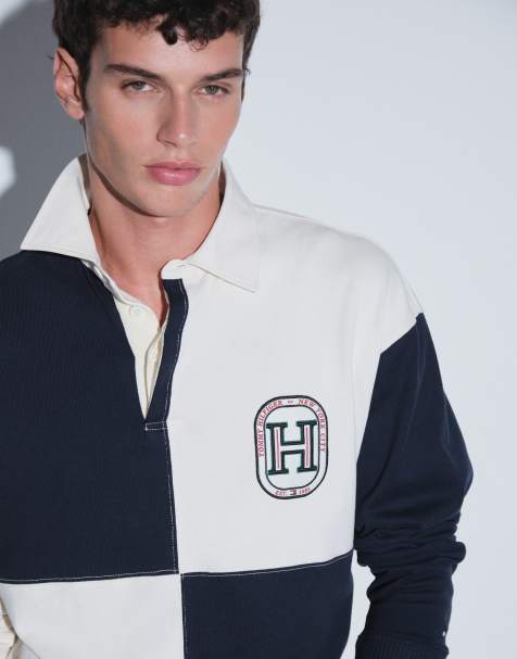 Tommy Hilfiger - Camicia stile rugby color crema con logo stile college a scacchi - view 1