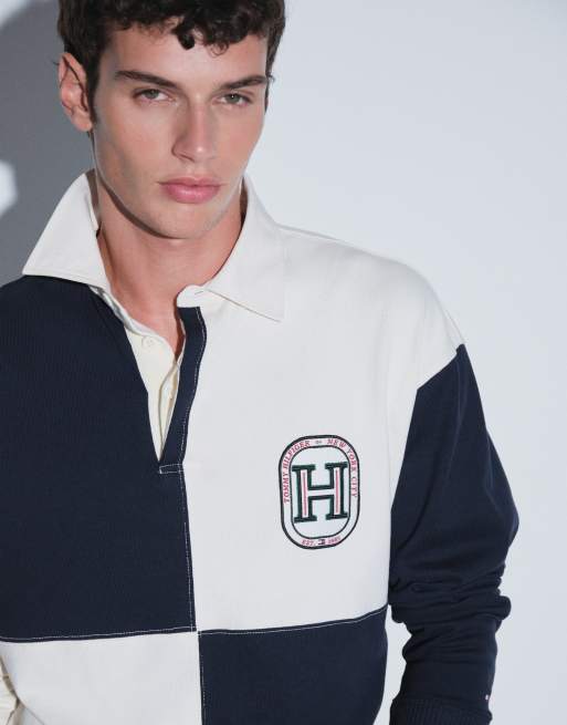 Tommy Hilfiger - Camicia stile rugby color crema con logo stile college a scacchi, 1 di 9