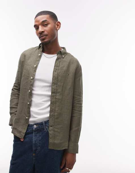 Tommy Hilfiger - Camicia verde oliva in lino - view 1