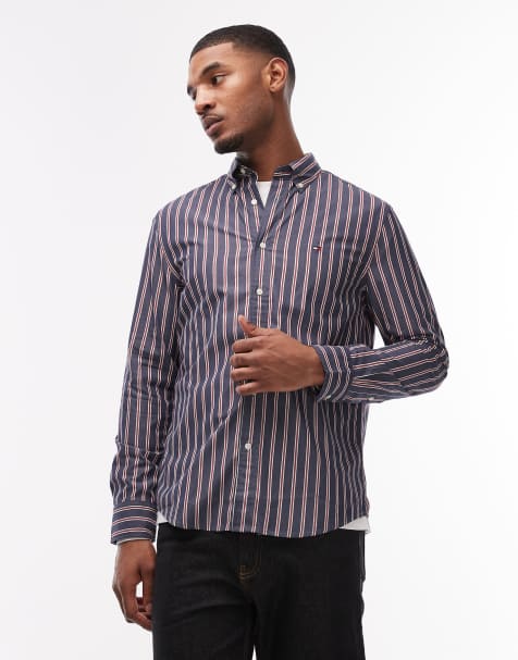Tommy Hilfiger - Camisa azul marino a rayas de popelina flexible de lino - view 1