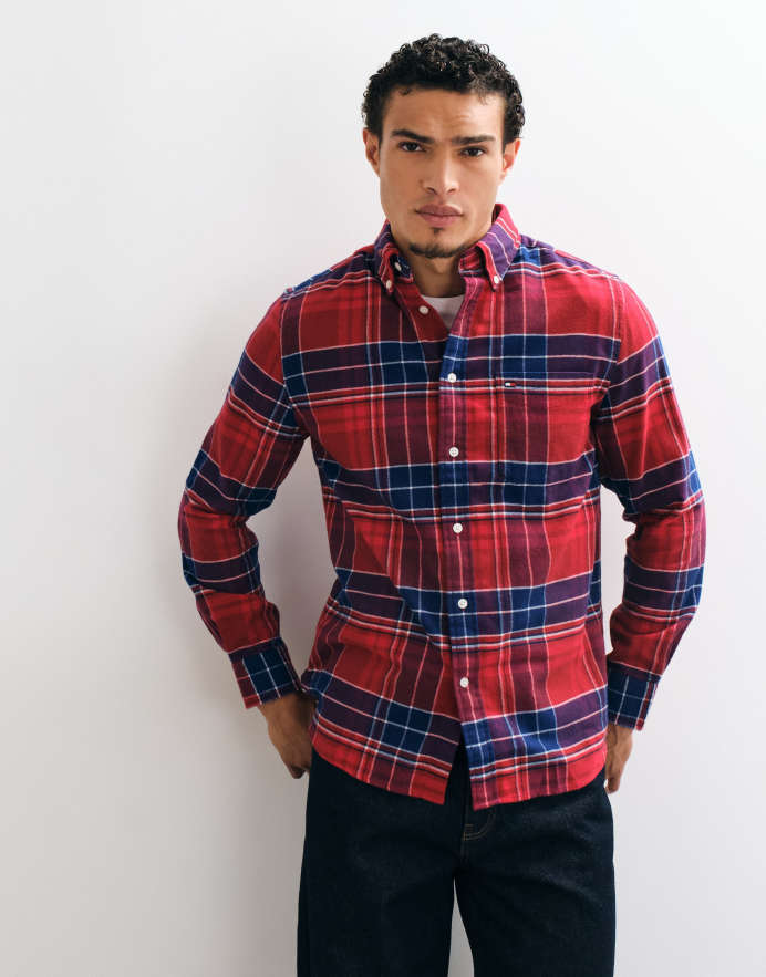 Tommy Hilfiger camisa de franela a cuadros tartán roja