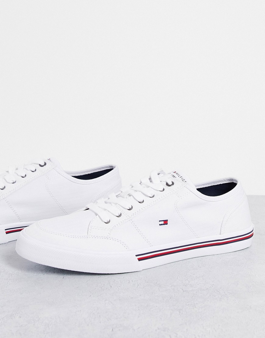 Tommy Hilfiger canvas corporate sneakers with small flag logo in white
