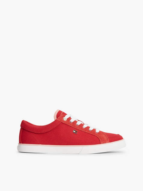 Tommy Hilfiger Canvas enamel flag trainers in red - view 1