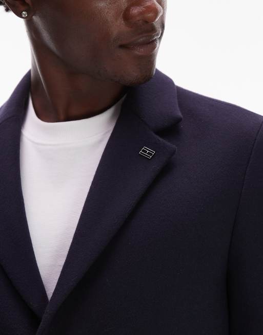 Tommy Hilfiger - Cappotto blu navy lunghezza media in lana, 5 di 5