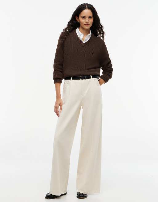 Tommy Hilfiger Cardigan stitch relaxed v-neck jumper in toasted nutmeg heather, 2 of 6