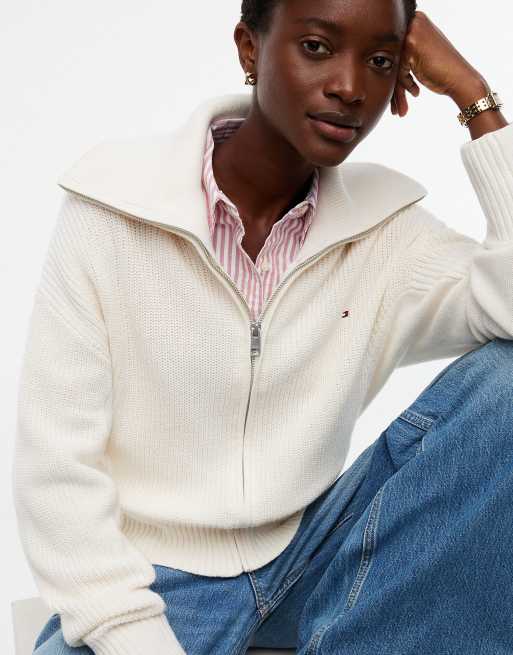 Tommy Hilfiger Cardigan stitch zip-thru jumper in ivory petal, 3 of 6