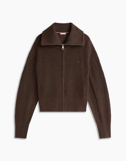 Tommy Hilfiger Cardigan stitch zip-thru jumper in toasted nutmeg heather, 5 of 6