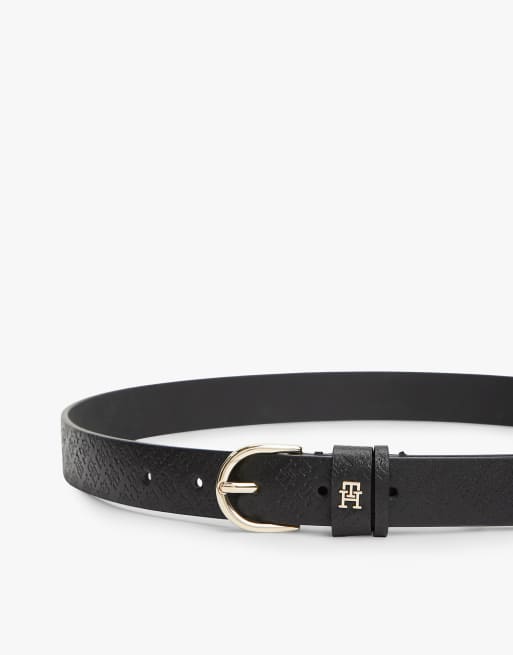 Tommy Hilfiger ceinture en cuir à monogramme TH embossé noire, 4 de 5