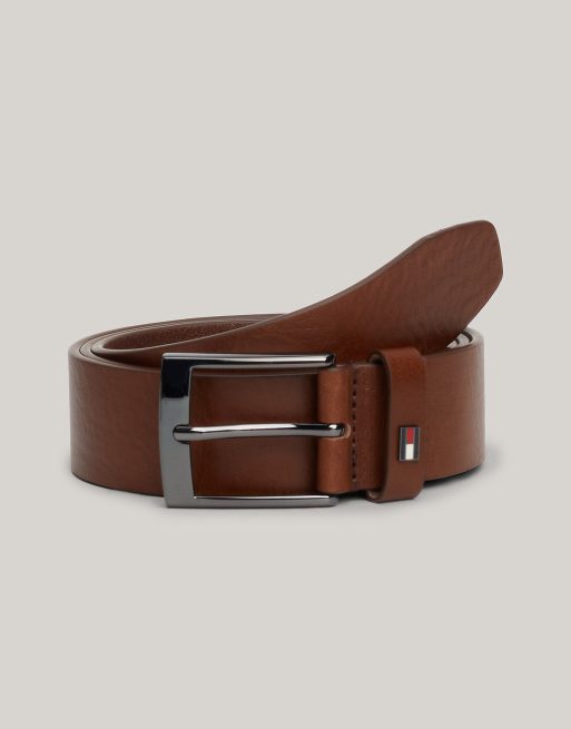 Tommy Hilfiger - Ceinture en cuir avec boucle carrée - Rouge marron