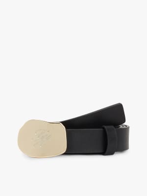 Ceinture en cuir avec boucle et plaque abstraite à logo - Noir 95 cm