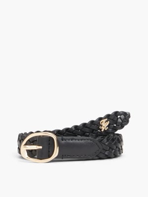 Ceinture en cuir tressé à boucle sculptée - Noir 75 cm