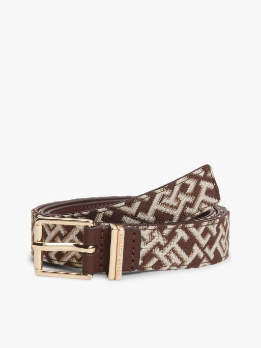 Tommy Hilfiger - Ceinture en jacquard avec deux passants et boucle carrée - Marron multicolore