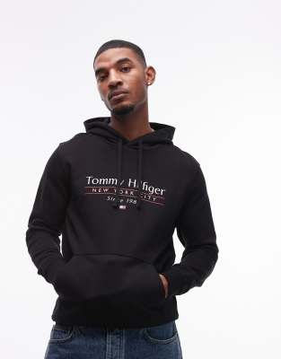 Tommy Hilfiger Center Stack Logo Hoodie In Black