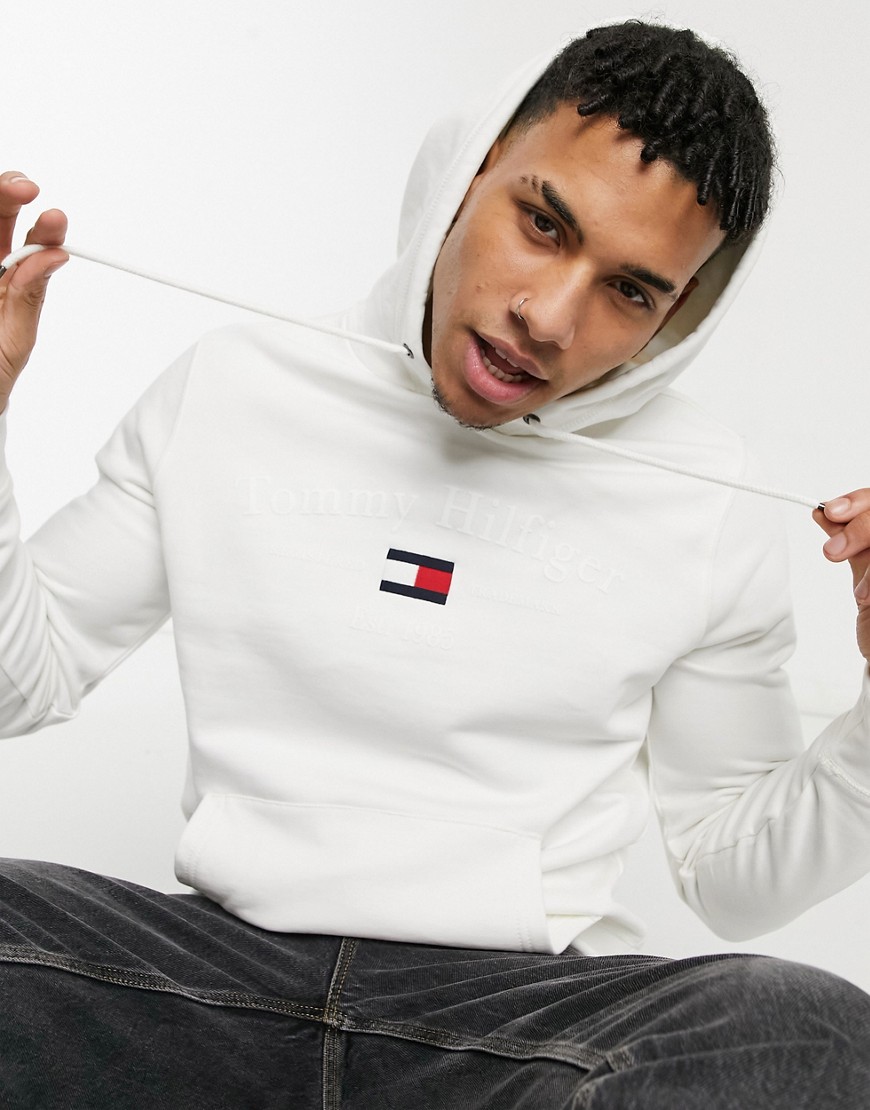 Tommy Hilfiger Icon Coin Logo Embroidery Hoodie In Ivory-white