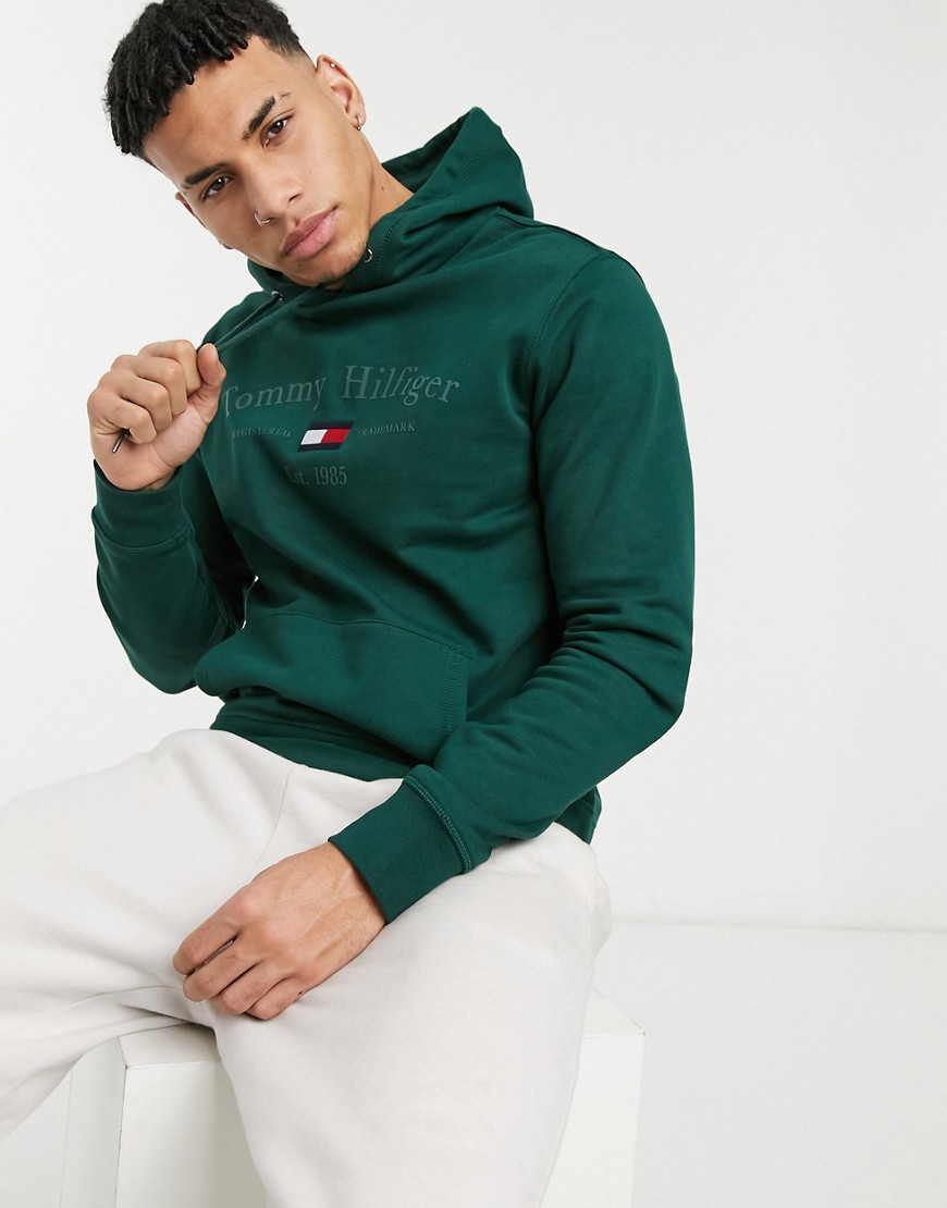 Tommy Hilfiger central logo hoodie in hunter green
