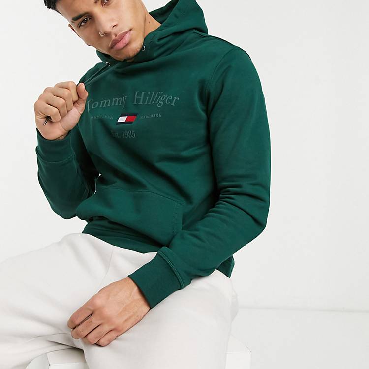 Tommy Hilfiger central logo hoodie in hunter green | ASOS