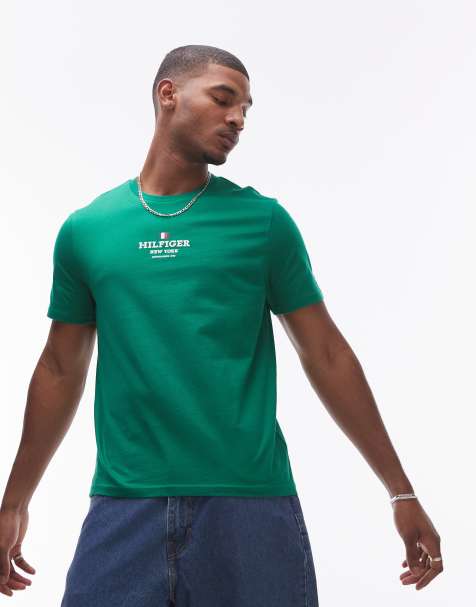 Tommy Hilfiger central logo t-shirt in green - view 1