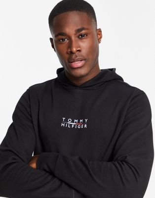Tommy Hilfiger central square logo hoodie in black