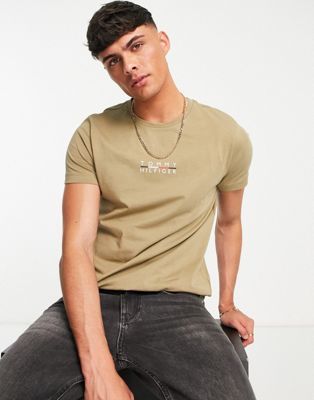Tommy Hilfiger central square logo t-shirt in tan