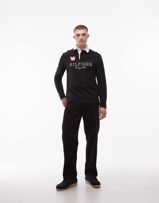 Tommy Hilfiger centre Racing logo athleisure long sleeve rugby polo shirt in black, 2 of 5