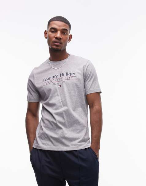 Tommy Hilfiger centre stack linear logo t-shirt in grey - view 1