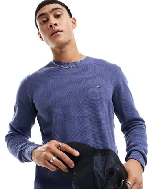  Tommy Hilfiger chain ridge structure crew neck jumper in blue