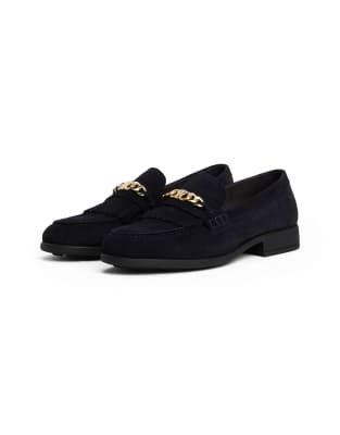 Tommy Hilfiger Chain Suede Loafers In Black