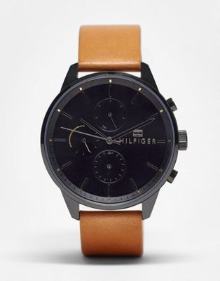 Tommy Hilfiger Chase multi dial watch with leather strap in tan - ASOS Price Checker