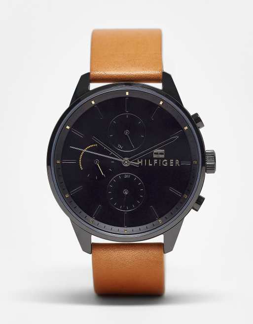 Tommy Hilfiger Chase multi dial watch with leather strap in tan