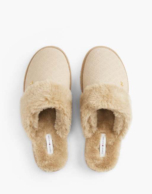 Tommy Hilfiger chaussons en cuir à imitation peau de mouton dentelés couleur raifort, 3 de 7