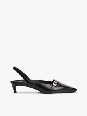 Chaussures à petit talon et bride arrière en cuir - Noir 37