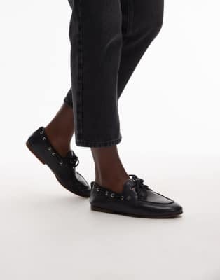 Chaussures bateau épurées en cuir - Bleu marine 38