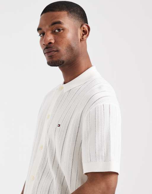 Tommy Hilfiger - Chemise à manches courtes en maille pointelle - Blanc, 2 de 5