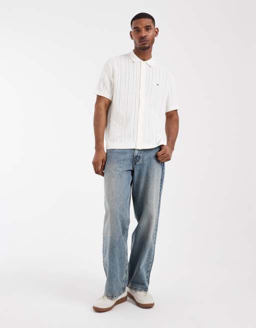 Tommy Hilfiger - Chemise à manches courtes en maille pointelle - Blanc, 4 de 5