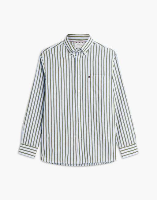 Tommy Hilfiger chemise à rayures en mélange de lin coupe relaxed vert multicolore, 5 de 6