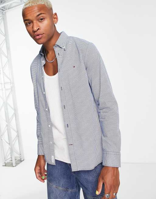 Tommy Hilfiger - Chemise bicolore coupe classique à petit imprimé - Bleu foncé