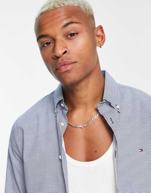 Tommy Hilfiger - Chemise bicolore coupe classique à petit imprimé - Bleu foncé, 3 de 4