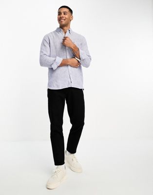 Tommy Hilfiger slim fit long sleeve linen shirt in blue - ASOS Price Checker
