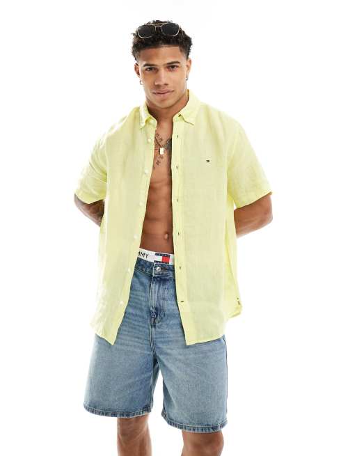 Tommy Hilfiger - Chemise classique à manches courtes en lin - Vert olive