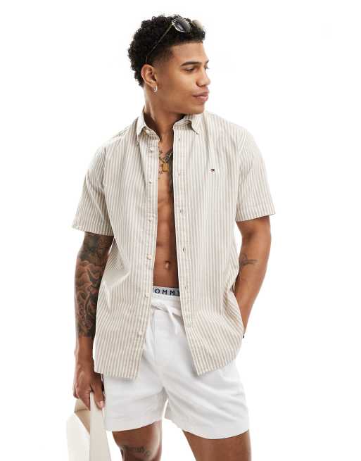 Tommy Hilfiger - Chemise classique à manches courtes - Gris foncé rayé
