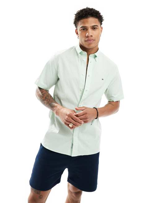Tommy Hilfiger - Chemise classique à rayures - Vert et blanc