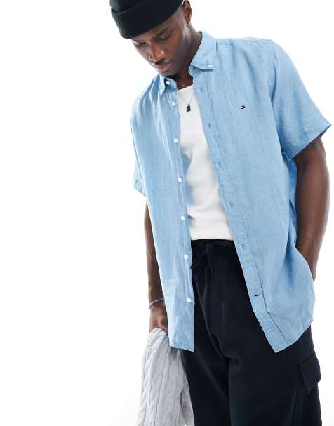 Tommy Hilfiger - Chemise classique en lin teinté - Bleu - view 1
