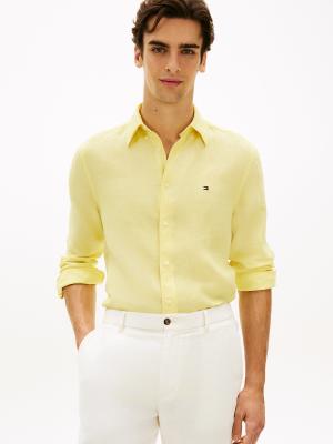 Tommy Hilfiger - Chemise classique en pur lin - Jaune clair délavé
