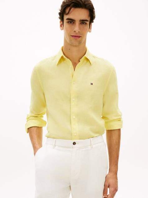 Tommy Hilfiger - Chemise classique en pur lin - Jaune clair délavé - view 1