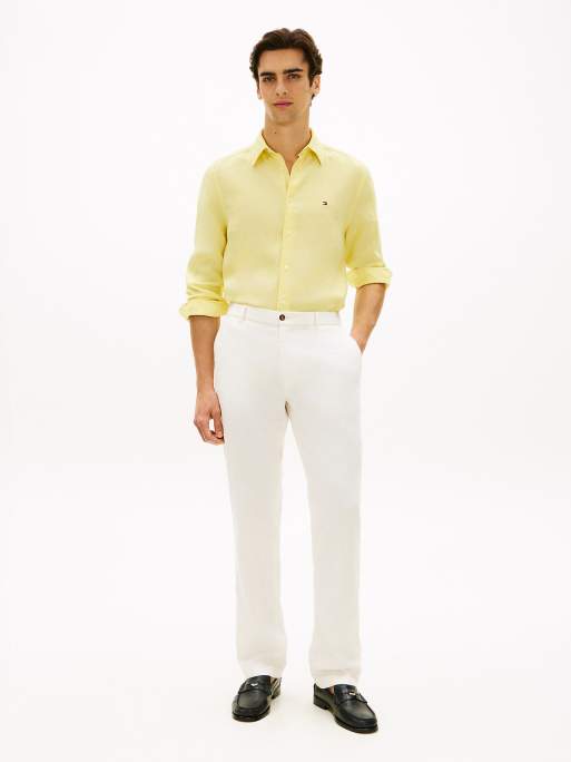 Tommy Hilfiger - Chemise classique en pur lin - Jaune clair délavé, 3 de 5