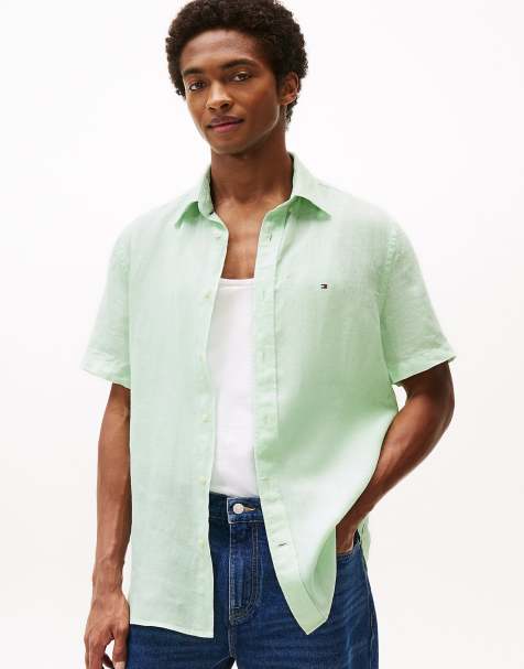 Tommy Hilfiger - Chemise coupe classique à manches courtes en lin - Vert clair - view 1